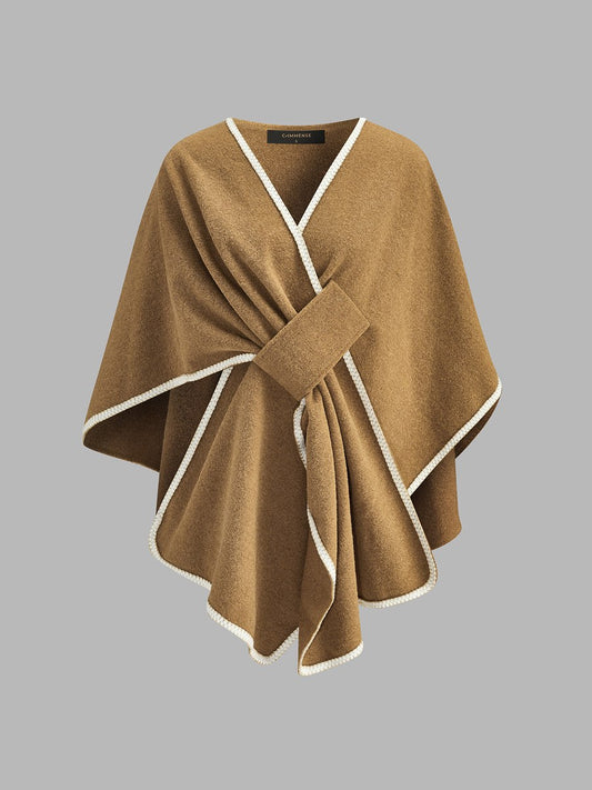Contrast‑Trim Knotted Poncho